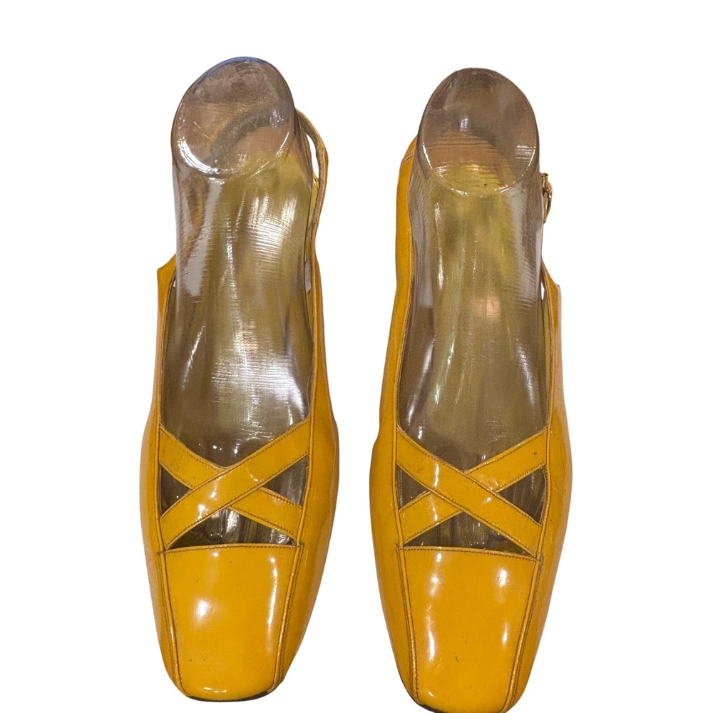 Vintage 60s Demosette Vitality Shop Patent Leather Slingback Yellow Heels 10.5M